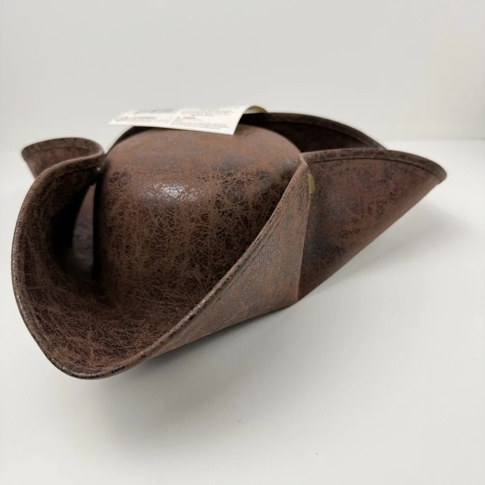 Nicky Brigs Novelties Pirate Hat Brown Tricorne Faux Leather Colonial Costume